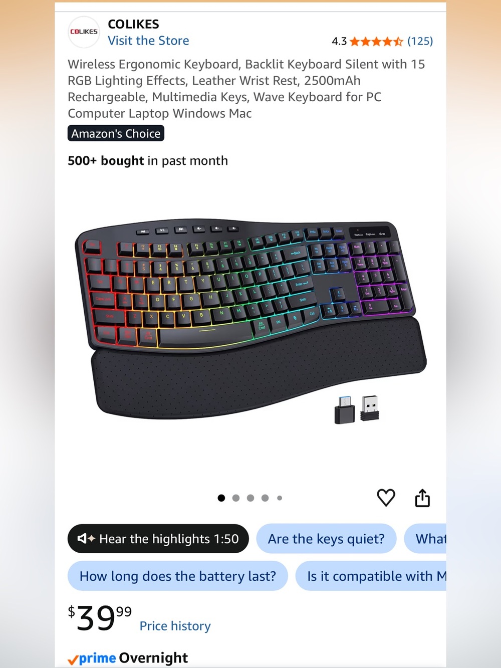 Wireless Backlit Ergonomic Keyboard - Picture 4 of 7